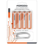 Porodo AAA Rechargeable Lithium Battery (4pcs) with 4-in-1 Type-C Cable