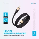 Pawa Levin Magnetic USB-C to Lightning Cable 30W - Desert Black