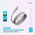 Pawa Levin Magnetic USB-C to USB-C Cable 60W - Grey Titanium
