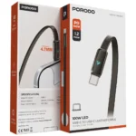 Porodo 100W LED USB-C to USB-C Leather Cable Charging & Data Transfer - White