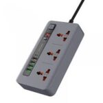 Porodo 3 AC 4 USB-A & USB-C PD 20W Multi-Port Super Hub 2M UK - Gray