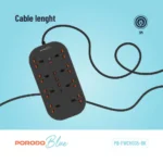 Porodo Blue 8 AC Power Socket with X1 USB-C X3 USB-A Port UK (3m wire) - Black