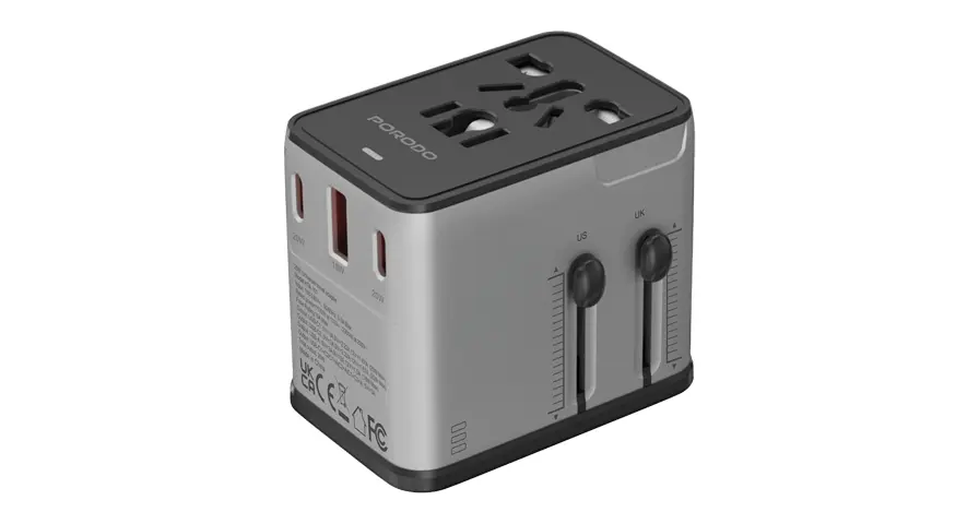 Porodo Mega Volt Universal Travel Adapter - SilverBlack (7) Porodo Mega Volt Universal Travel Adapter - Silver/Black - الصورة 1