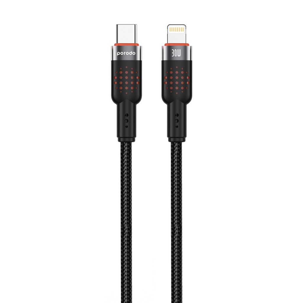Porodo USB-C to Lightning Braided Cable - Black Porodo USB-C to Lightning Braided Cable - Black - الصورة 1