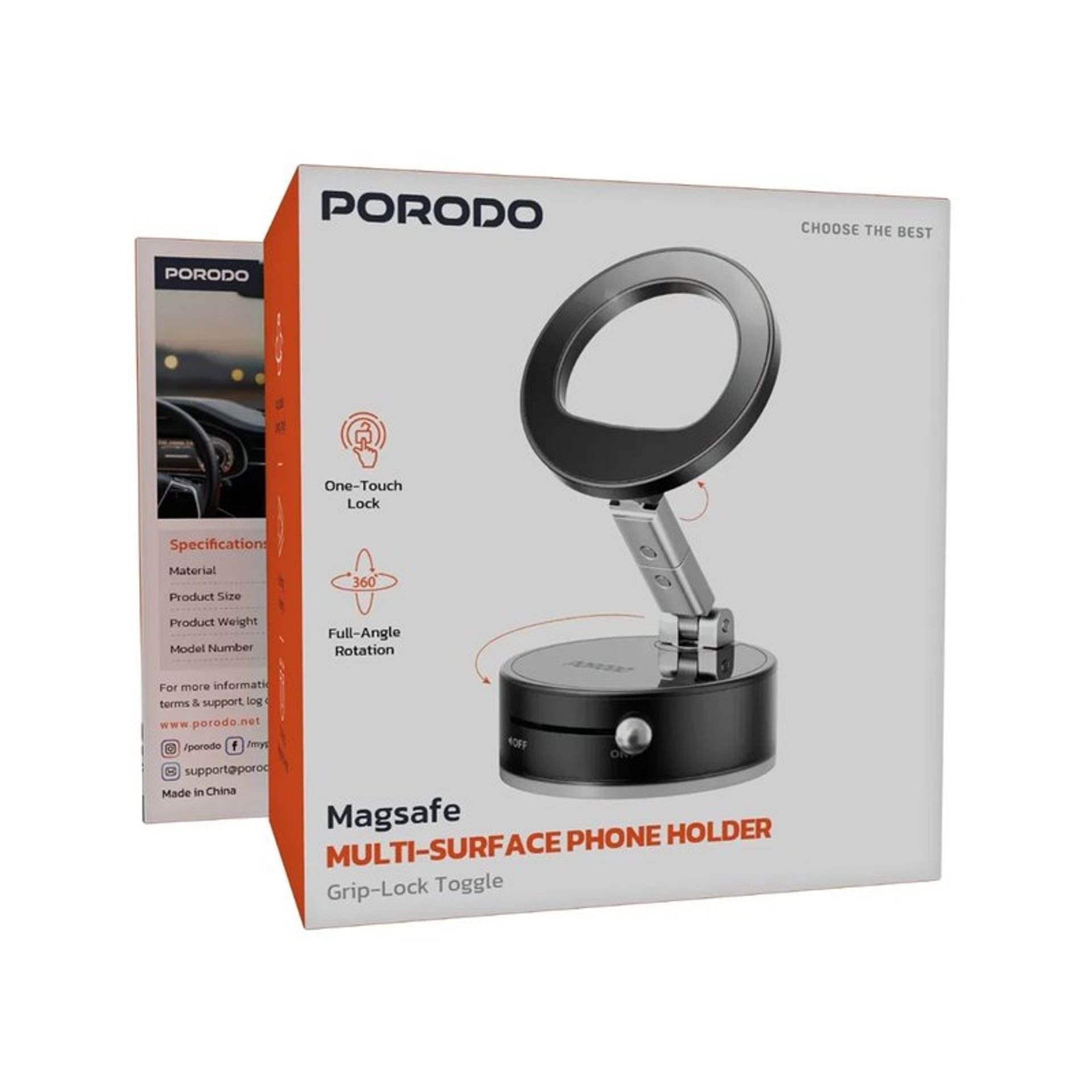 Porodo Vacuseal Rotate-Lock MagSafe Mount - Black Porodo Vacuseal Rotate-Lock MagSafe Mount - Black - الصورة 1
