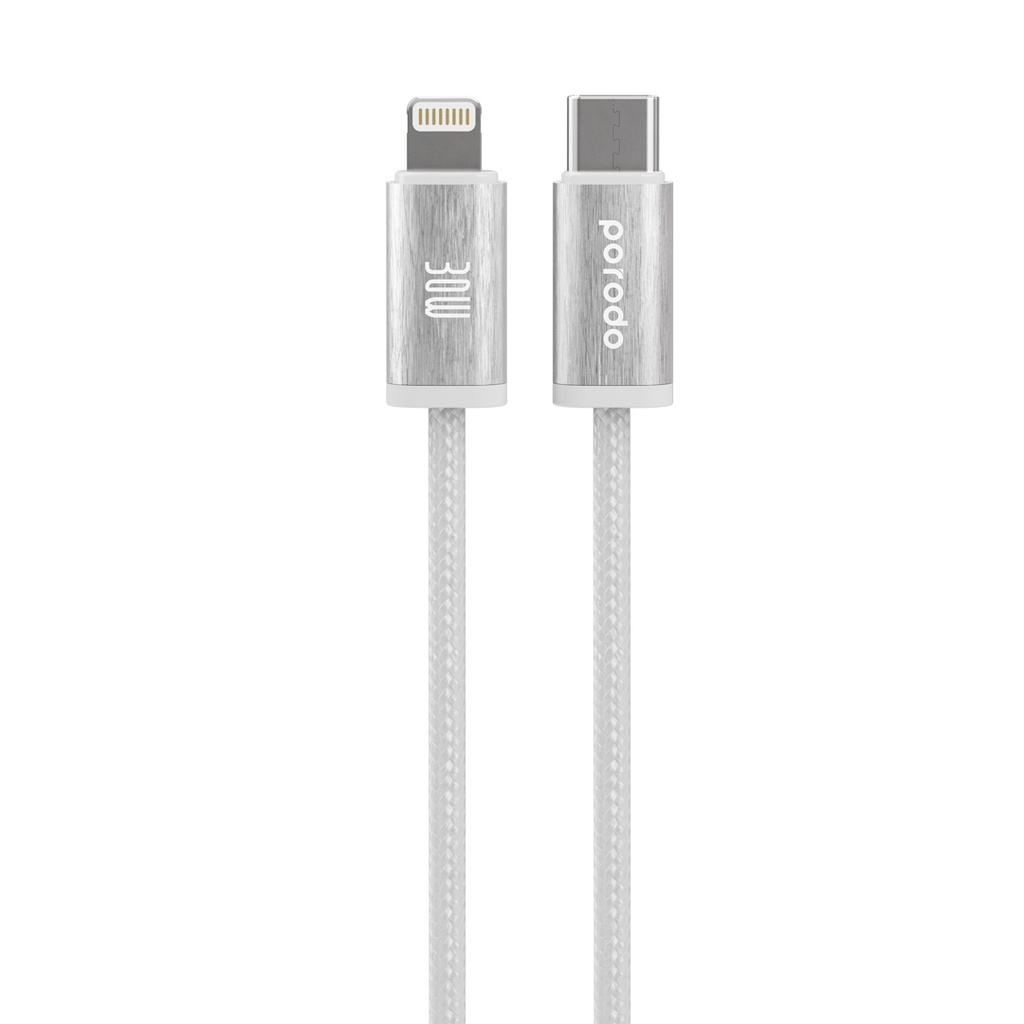 Porodo Woven 30W Lightning to Type-C Cable 1.2M - White Porodo Woven 30W Lightning to Type-C Cable 1.2M - White - الصورة 1