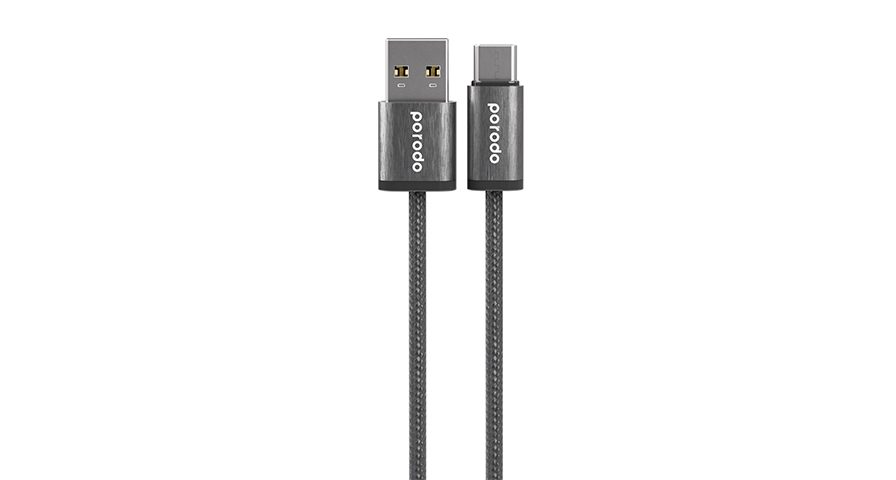 Porodo Woven 3A USB-A to Type-C Cable 1.2M - Black Porodo Woven 3A USB-A to Type-C Cable 1.2M - Black - Image 1