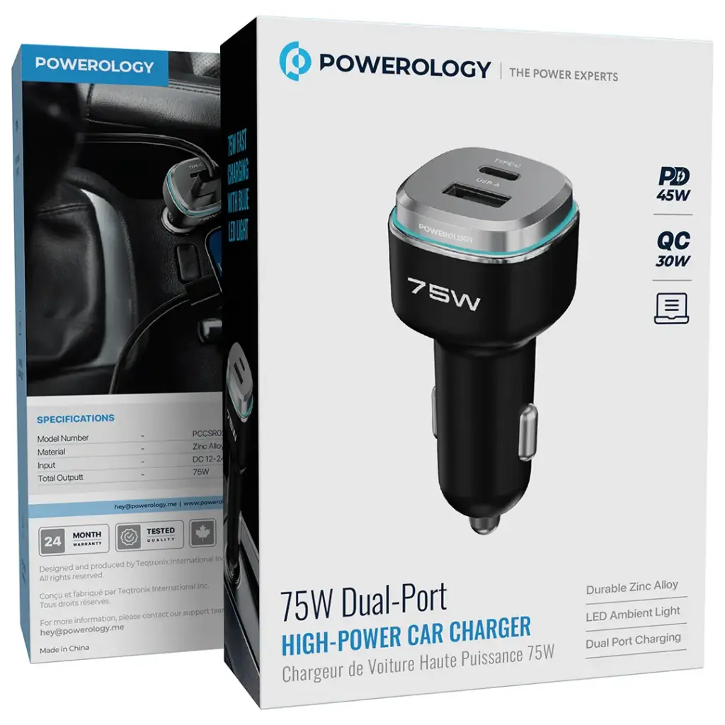 Powerology 75W Dual-Port Car Charger Powerology 75W Dual-Port Car Charger - الصورة 1