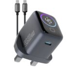 Powerology VoltFlow 45W Type-C Adaptor with TFT Screen C to C Cable - Grey