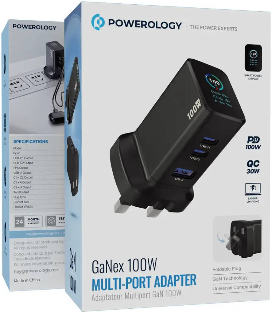 powerology ganex 100w multi- port adapter powerology ganex 100w multi- port adapter - Image 1